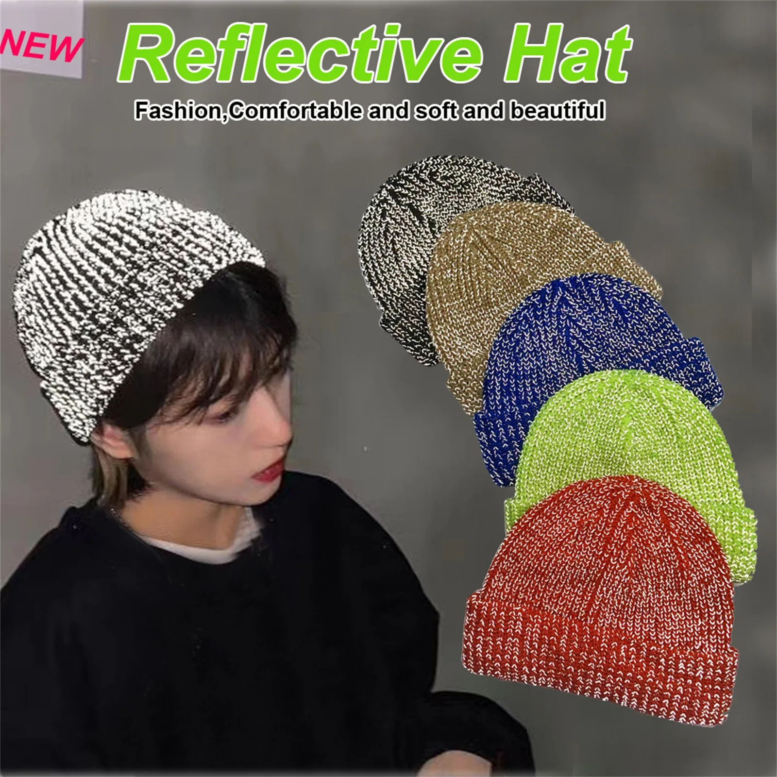 

New Fashion Hat апка женская Beanie апка Bucket Hat Winter Women Reflective Ski Cap Cuffed Knitted Hat Warm Great Free Ship